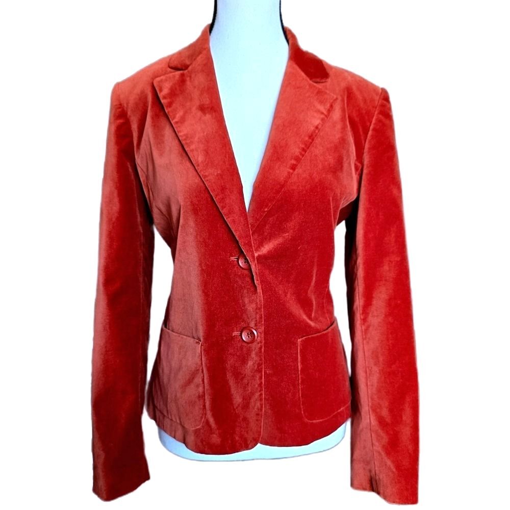 Vintage Y2K Rafaella Velvet Blazer Womens 10P Rust Orange Cotton